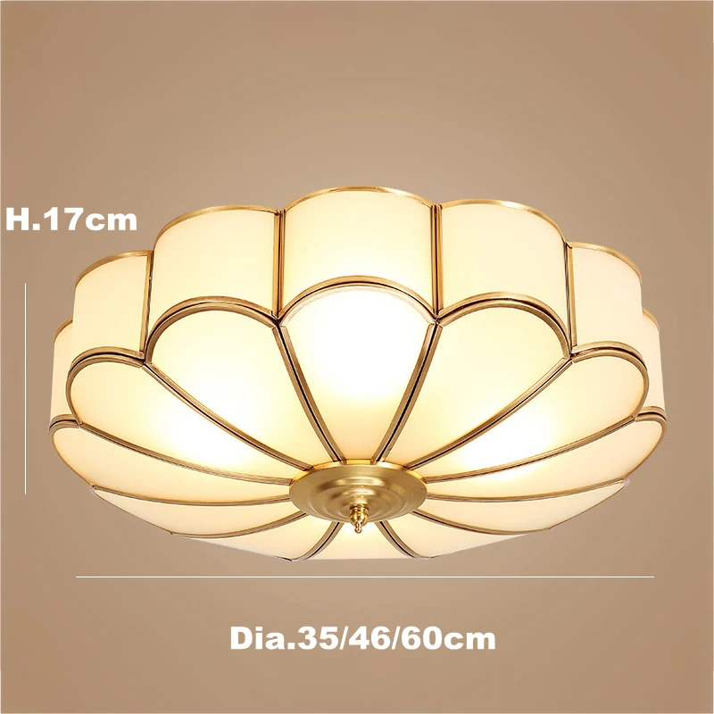 American Copper Body Ceiling Lights Glass Lampshade With E27E26 Led Lamp for Home Store Luxury Foyer Decoration Lighting Fixture