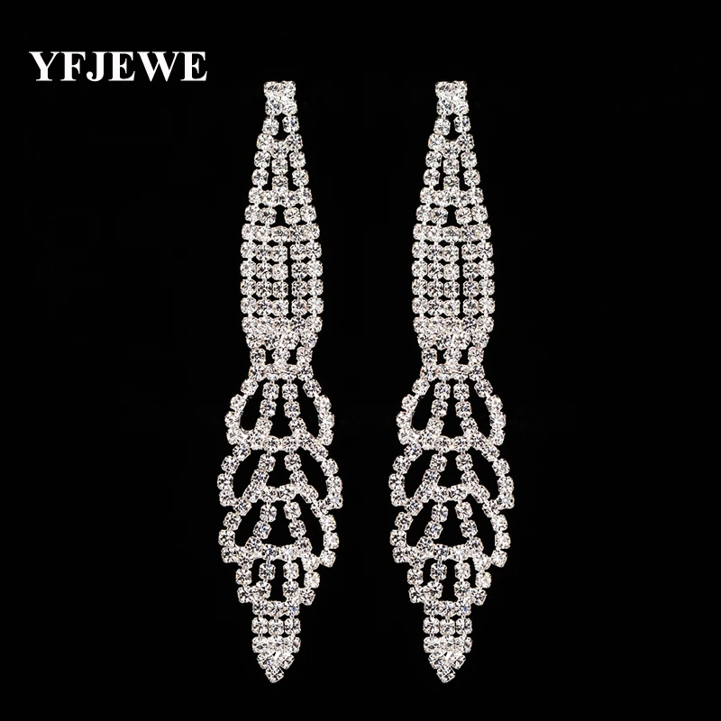 YFJEWE Silver Plated Bridal Tassel Drop Earrings Sparkling Rhinestone Crystal Long Dangle Earrings Wedding Jewelry Gift E401