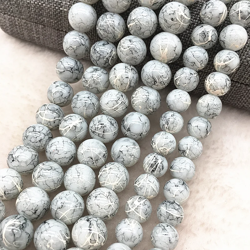 Wholesale 4/6/8/10mm light grey Glass Beads Round Loose Spacer Beads Pattern For Jewelry Making DIY Bracelet Necklace #19