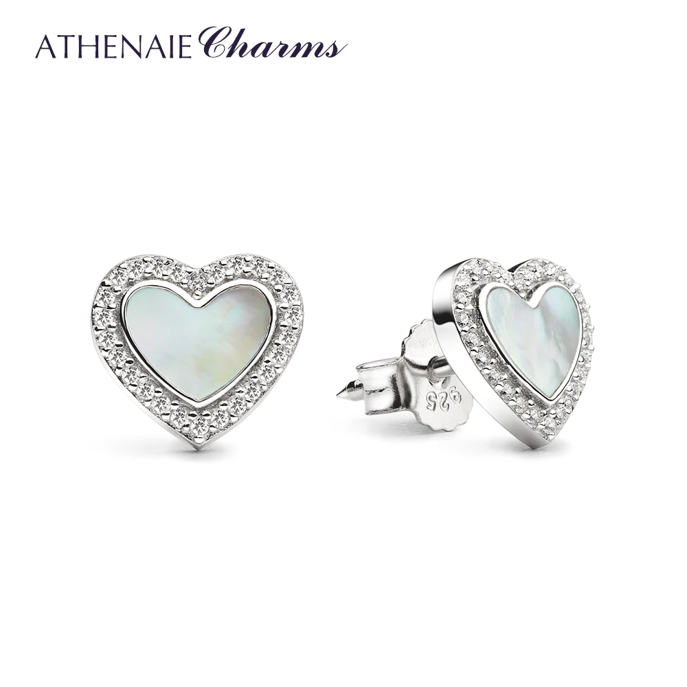 

ATHENAIE 925 Sterling Silver Love Me Heart Stud Earrings Mother of Pearl & CZ Earrings for Women & Girls Party Birthday Jewelry