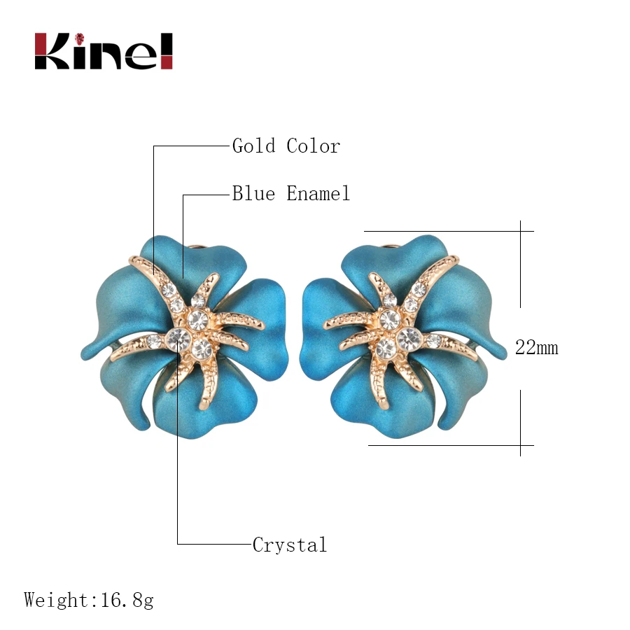 Kinel Hot 2019 Blue Enamel Rose Earring For Women Fashion Gold Crystal Earrings Engagement Vintage Jewelry