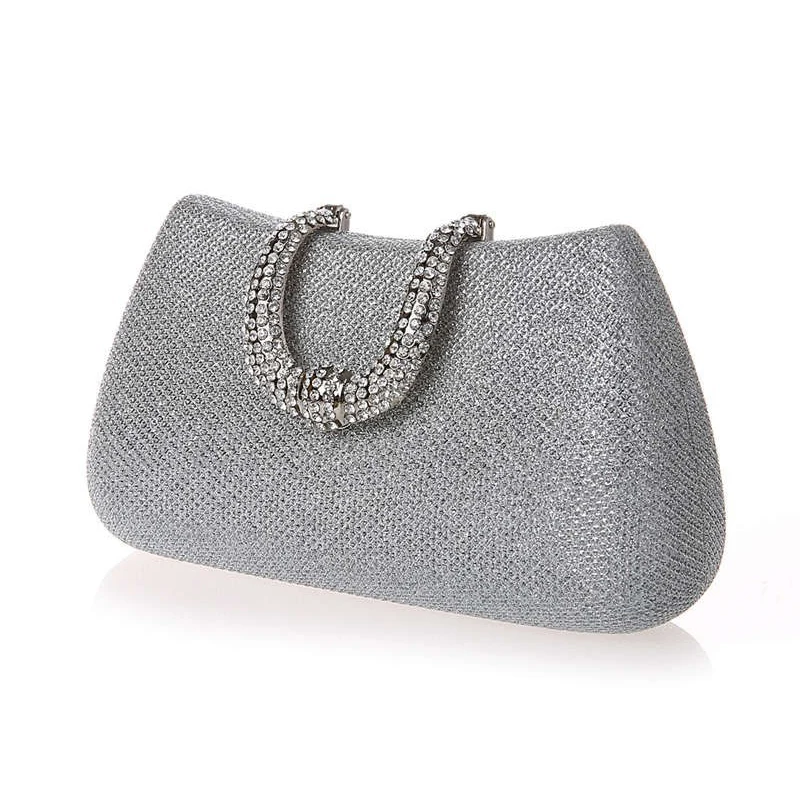 Classic Elegant Unique Design U Shape Diamond Clasp Clutch Bags Silver Color Women Evening Bags Female Clutches Party Purse