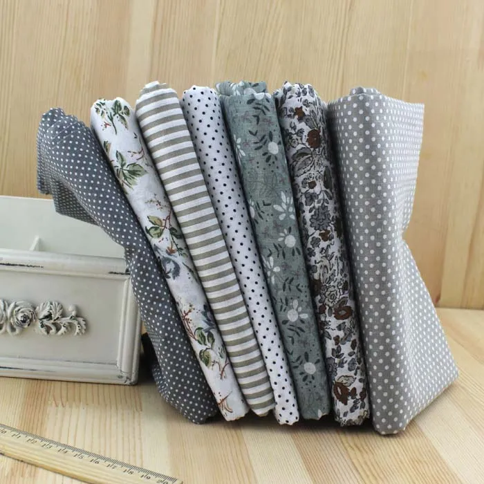 7pcs new gray color 100% Cotton Fabric Fat Quarter Bundle DIY Quilting Patchwork Bedding Tilda Doll Cloth Sewing Fabric 50*50cm