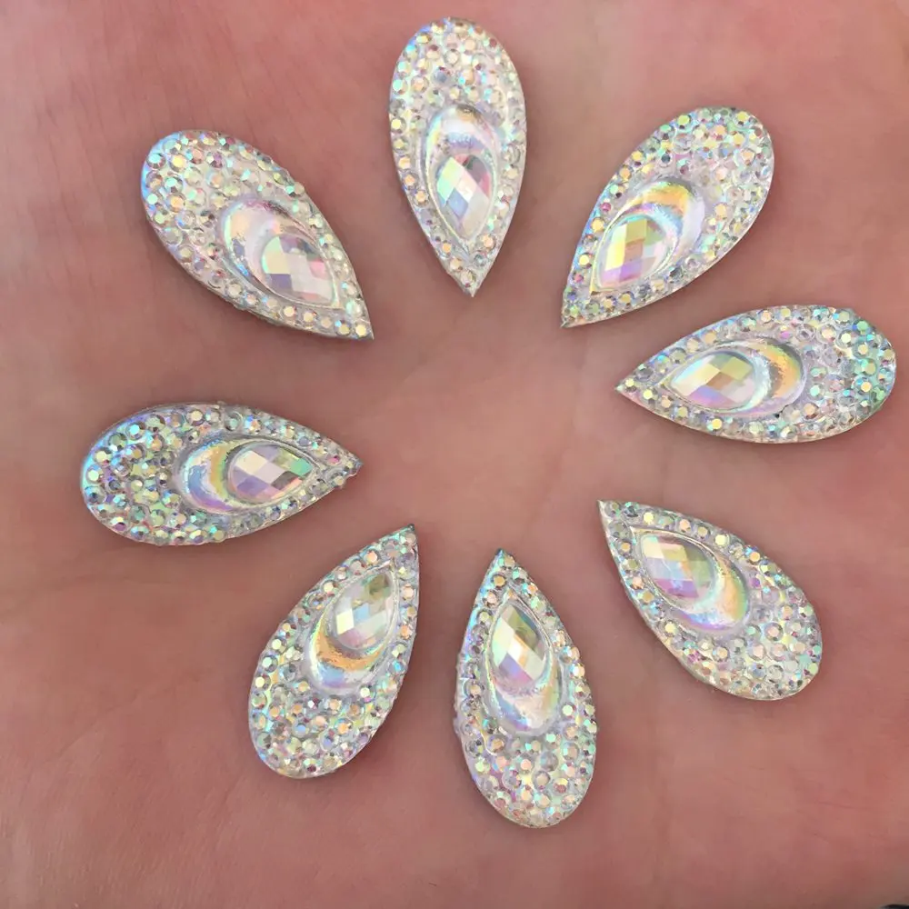 40PCS Resin 10*20mm Teardrop Peacock eye Flat back rhinestone scrapbook Wedding Embellishment diy applique craft SK60*2