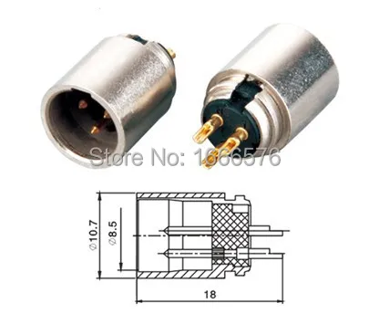 wholesale 50 pcs/lot 3 pin Male Mini XLR Audio Microphone connector -112