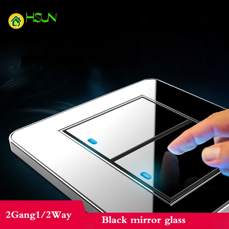 

Tap the switch at any point Type 86 Black Mirror Glass 2Gang 1Way 2Way Wall Switch Panel with led fluorescent