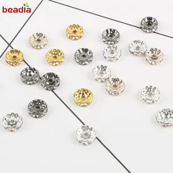 4 6 8 10mm Gold Gunmetal Crystal Rhinestone Rondelles Loose Spacer Beads for DIY Jewelry Findings Making Accessories