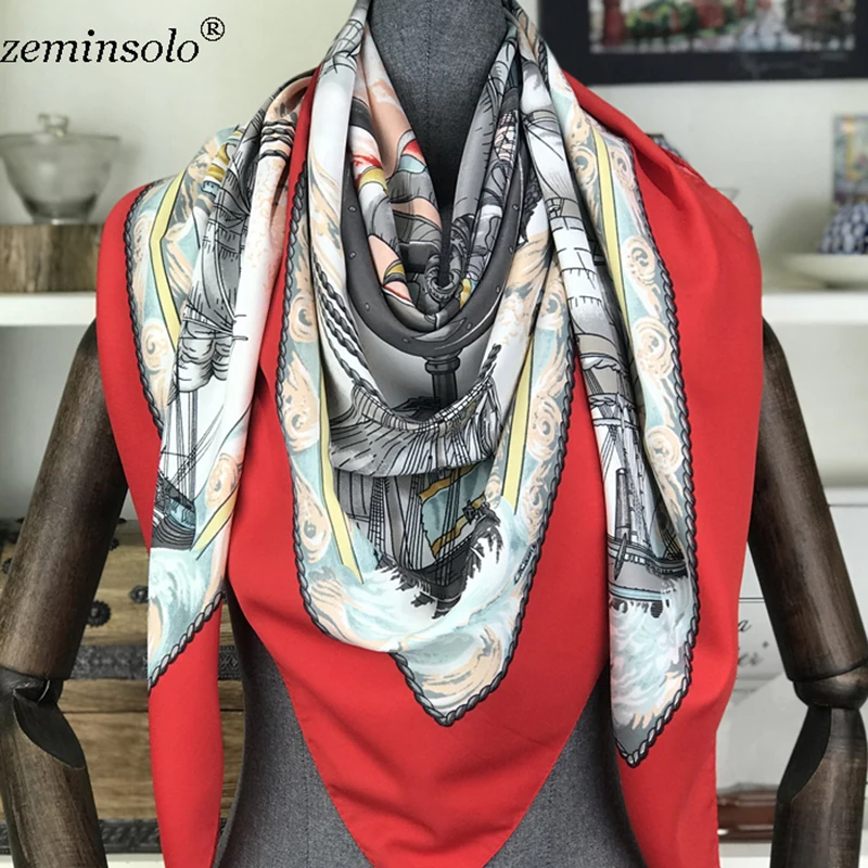 100% sciarpa di seta donna sciarpe quadrate avvolge fazzoletto da collo femminile Foulard seta Hijab Bandana Lady Bufandas scialli 130*130cm