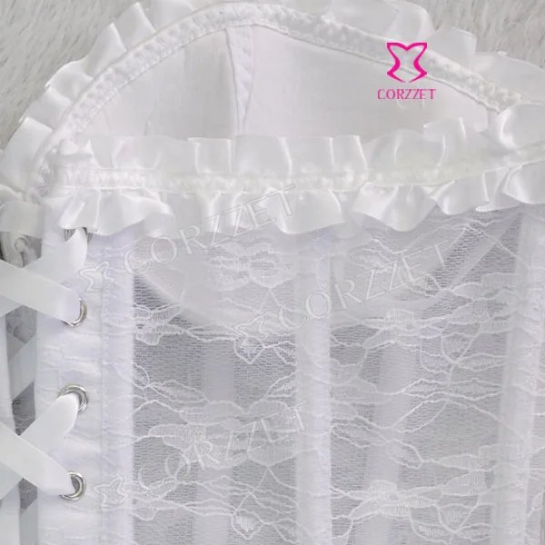 Embroidery Padded Cup White Lace Corset Sexy Gothic Bustier Top Bridal Corpetes Zipper Push Up Corsets Bustiers Wedding Lingerie