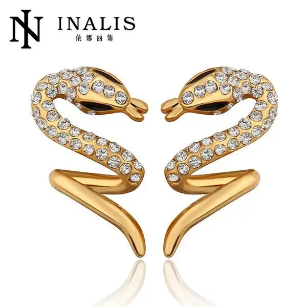 Inalis GoldPlated Earrings For Women Wedding Jewelry Brincos da Mulher Yellow Gold Pendientes de la Mujer Rhinestone E865