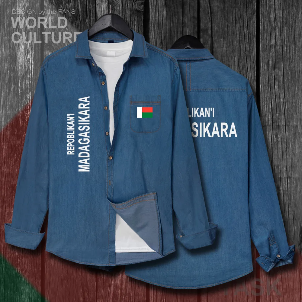 

Madagascar MDG Malagasy Madagasikara Madagascar Men Flag Clothes Autumn Turn-down Collar Jeans Shirt Long Sleeve Cowboy Coat new