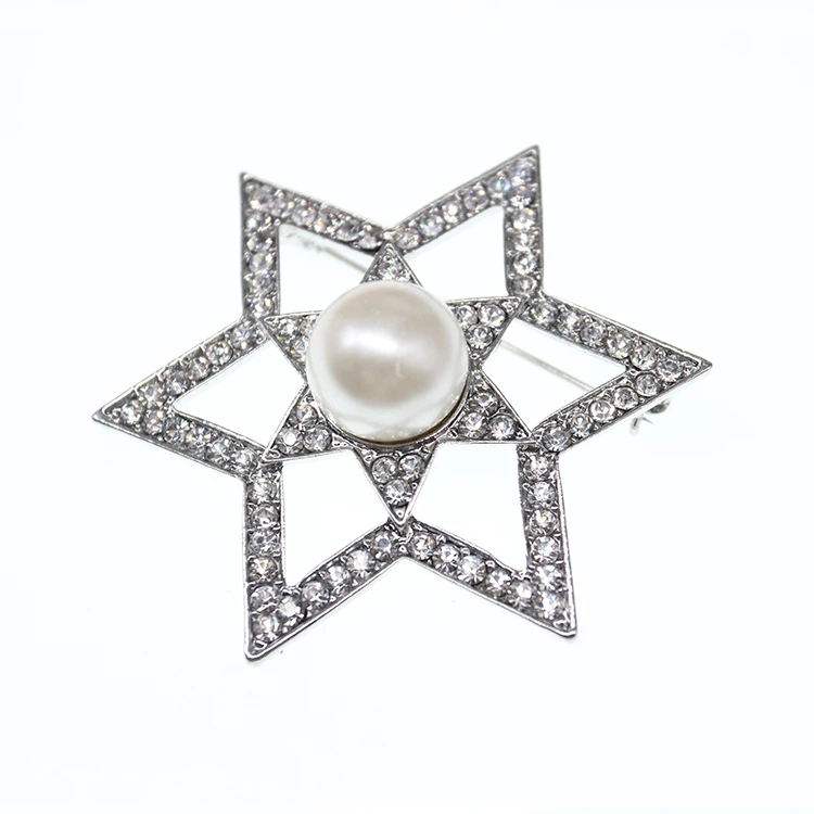 20pcs Fashion crystal sparkly Rhinestone star with pearl Pin Brooches pin Jewelry decoration for wedding invitation