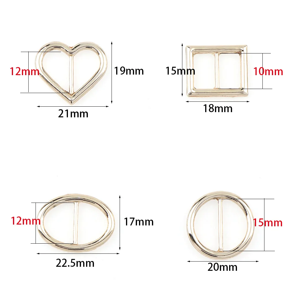 10pc Metal Gold Sliver Color Heart Round Curved Tri Glide Slider Adjust Buckles Wider Style Backpack Strap Webbing Outdoor Bag P