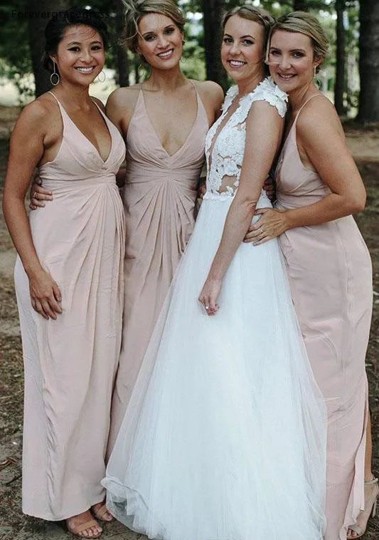 A Line Bridesmaid Dress Cheap Pale Pink Western Summer Country Garden Formal Wedding Party Guest Maid of Honor Gown Plus Size