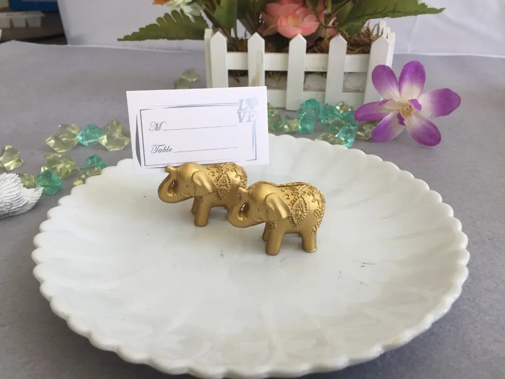 Free shipping wedding favor --party favors Lucky Golden Elephant Place name Card Holder table Decoration 100pcs/lot