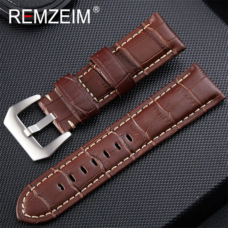 Bamboo Pattern Genuine Leather Strap Black Blue Brown Cowhide Watchbands 20mm 22mm 24mm 26mm Watch Accessories Wristband