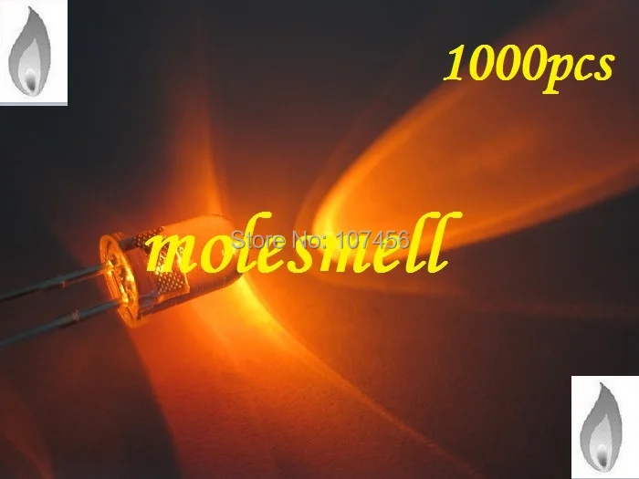 free shipping 1000 x 5mm Orange Candle Light Flicker Ultra Bright Flickering orange LED Leds 5mm water clear candle led