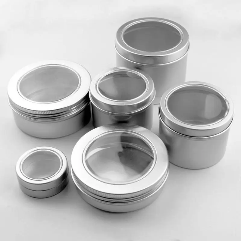 25ml empty skin care cream aluminum containers with window cap,metal aluminum jar window lid ,metal bottle tin pot can F20171109