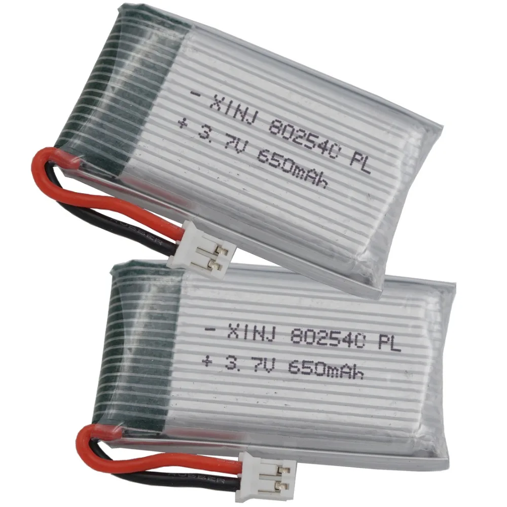 2pcs 3.7V 650mAh 2.40Wh 25C Rechargeable Polymer Li Lithium Battery 802540 Lipo JST-PH 2.0mm Plug For X5SW Drone 4-axis Aircraft