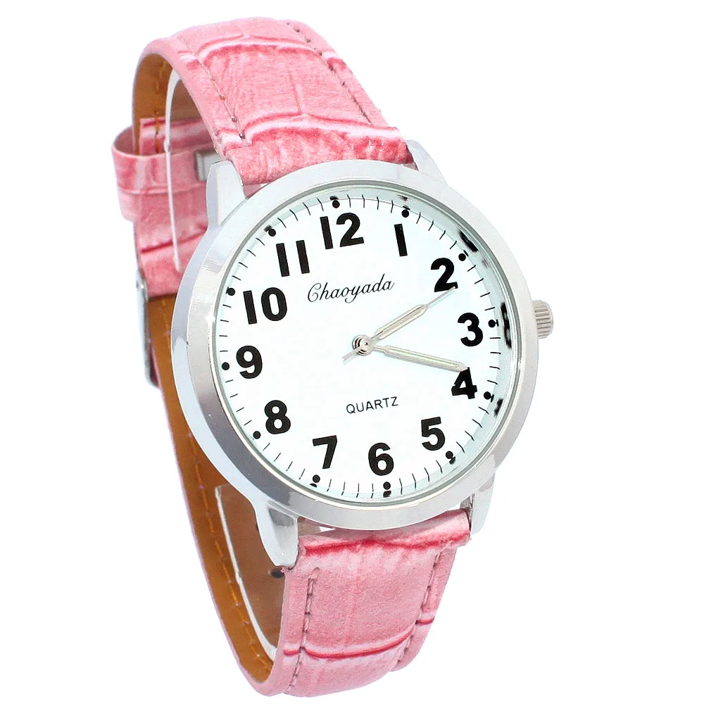 Часы женские кварцевые с цифрами, с кожаным ремешком