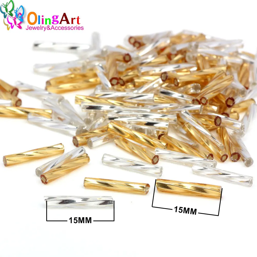 OlingArt Gold and silver Color Tube 2.5x15mm 45g/lot Twist tube Glass Seed Beads DIY Accessory necklace jewelry making