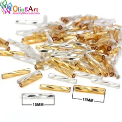 OlingArt Gold and silver Color Tube 2.5x15mm 45g/lot Twist tube Glass Seed Beads DIY Accessory necklace jewelry making