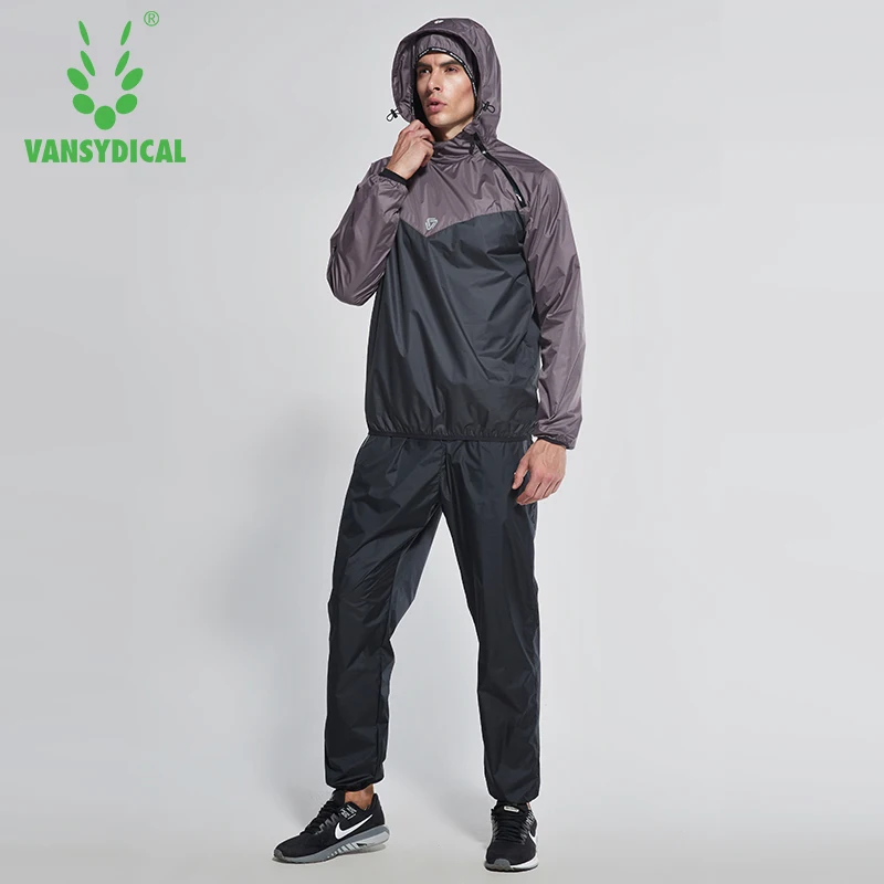 VANSYDICAL Setelan Sauna Hoodies Pullover Pakaian Olahraga Set Pakaian Gym Pria Lari Kebugaran Berat Badan Berkeringat Olahraga Setelan Jogging