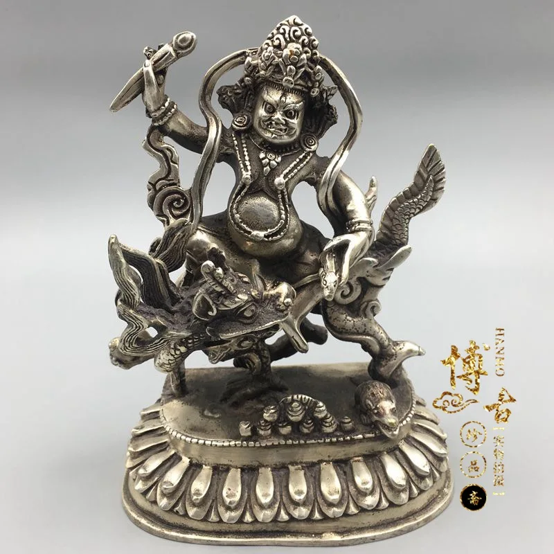 Chinese Buddhism miao Silver King kong and dragon statues Statue home crafts metal handicraft