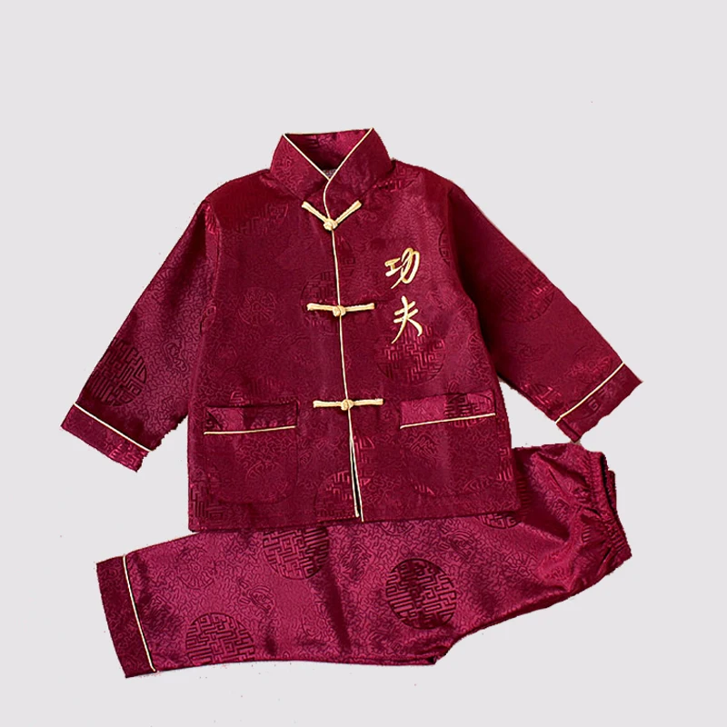 

Long Sleeve Kids Embroider Kung Fu Suit Chinese Style Boys Wushu Show Sets Jacket+Pants Dramaturgic Costume 2-16 YZT082506