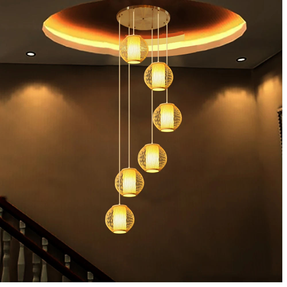 

modern simple pastoral lamp Chinese style double staircase pendant lamp spiral long pendant lights villa restaurant lamps zb56