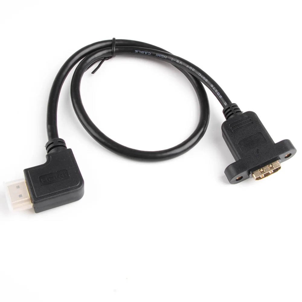 90 Degree Left Right Up Down Angled HDMI 19p 1.4 male to Female extension cable with Screw Hole Can Lock Panel Mount Cable