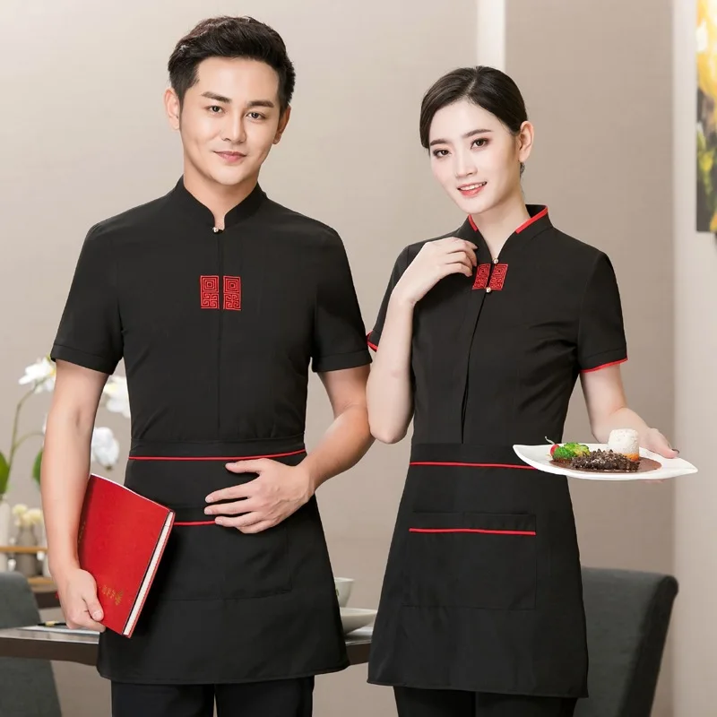 Hotel Workwear Summer Women Restaurant Coat Uniform Short Sleeve Waitress of Chafing Dish Canteen Breathable Men Jacket H2118
