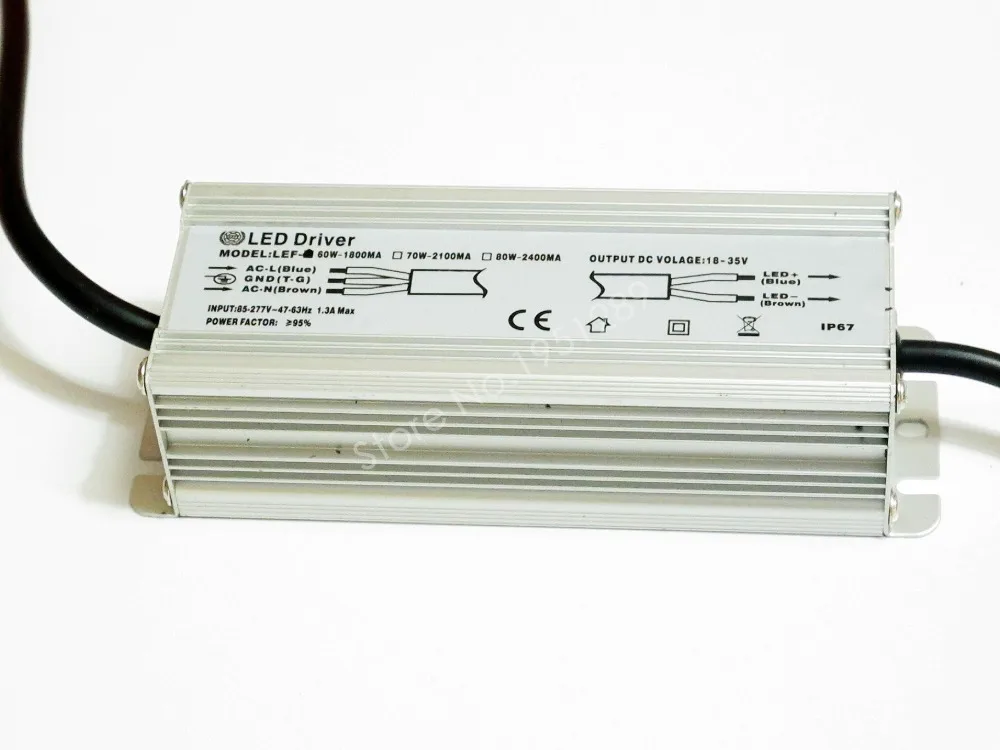 CE Certified IP67 60W 1800mA Led Driver DC 18V - 35V Power Supply AC 110V 220V 277V for 10 series 6 parallel LED lights