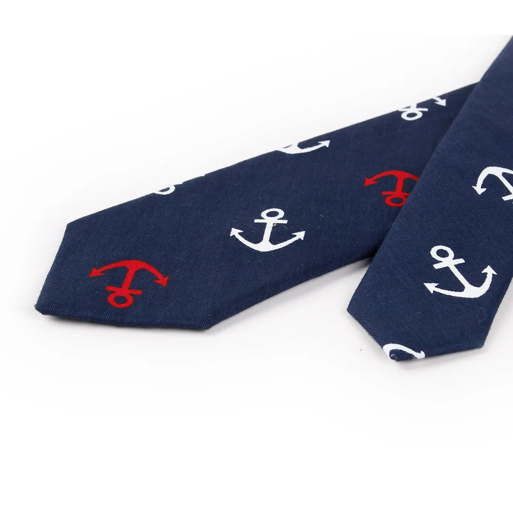 Fashion Anchor Tie Men\'s Cotton Slim Necktie for Suits Wedding Party Grooms Ties for Men Navy Blue Men Narrow Brand Gravatas