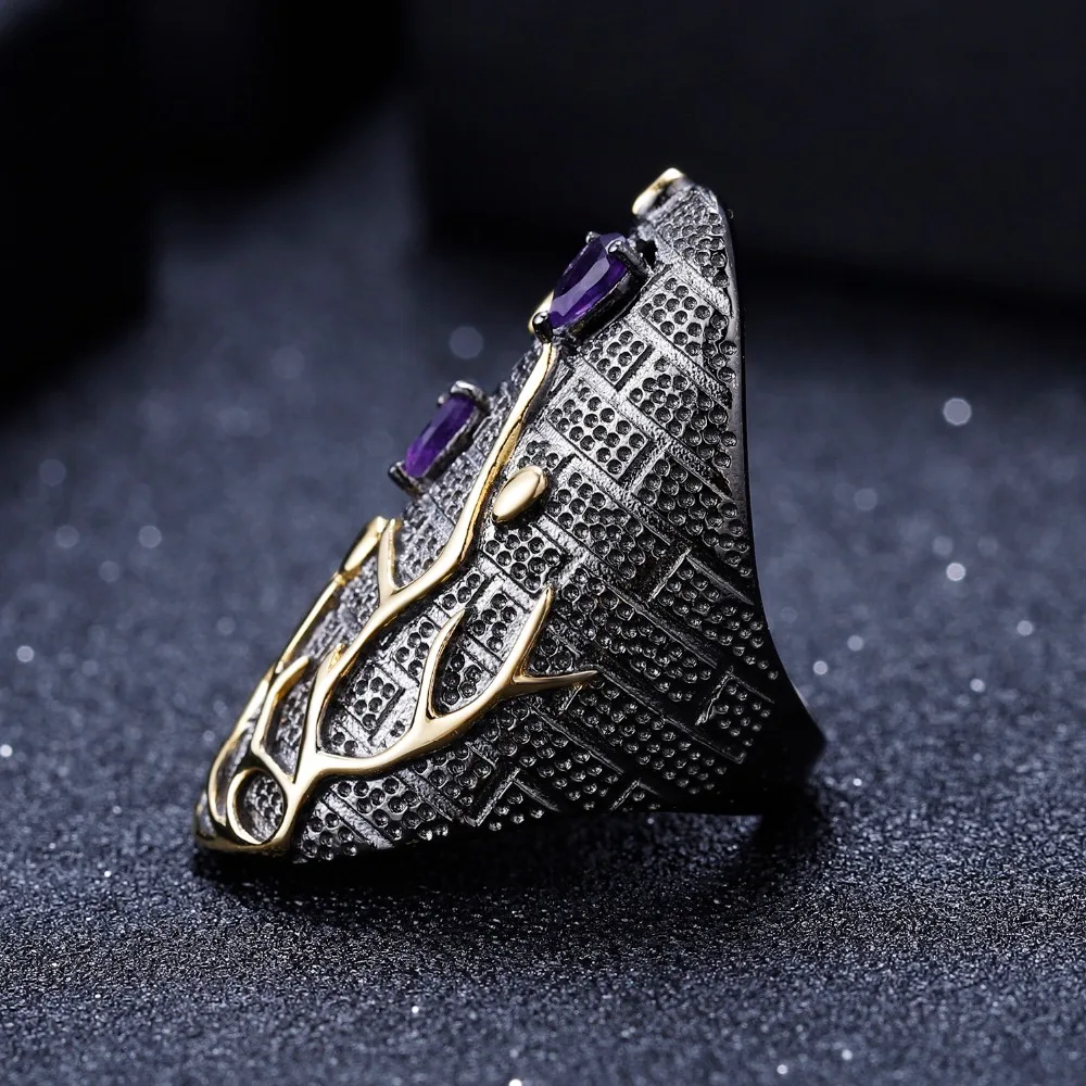 GEM\'S BALLET 0.39Ct Natural Amethyst Gemstones Finger Ring 925 Sterling Silver Original Handmade Branch Rings for Women Bijoux