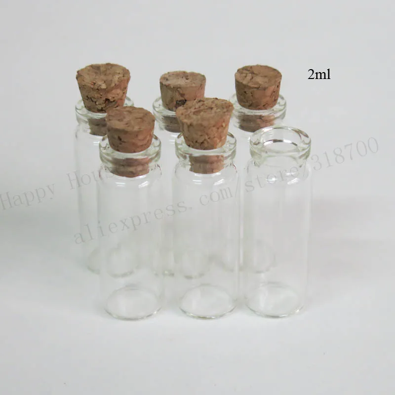 100 x 2ml Small Clear Glass Bottle with Wood Cork Mini Sample Vials Wishing Bottle Lucky Bottle Candy Food Bead Storage Bottle