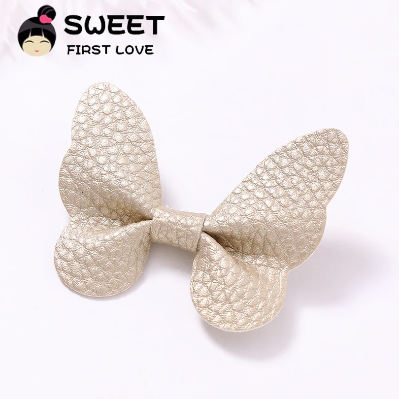 Cute Hair Accessories For Women Girls Baby Leather Butterfly Clips Hairpins Headband Solid Princess PU Hair Bow Nylon Hair Clips