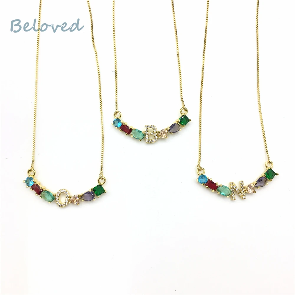 

Micro Pave Cubic Zirconia Copper Letter Pendant, A-Z Rainbow CZ Bracelet Necklace Making Connectors Charms, , BG18314