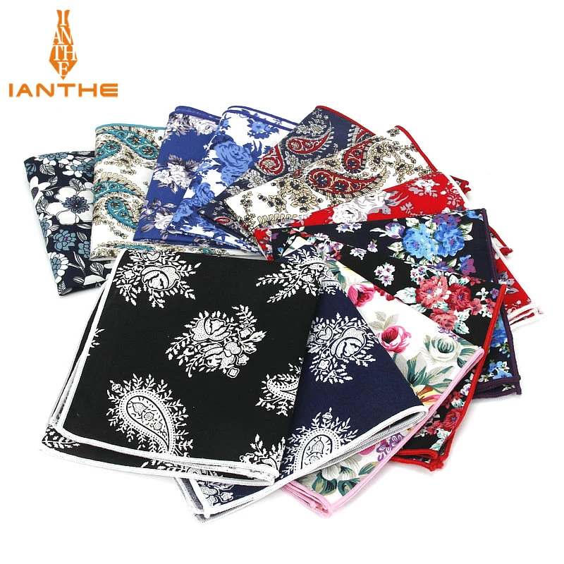 2018 Brand New Style Hankerchief Scarves Vintage Cotton Hankies Men\'s Pocket Square Handkerchiefs Blue Flower Paisley Hanky