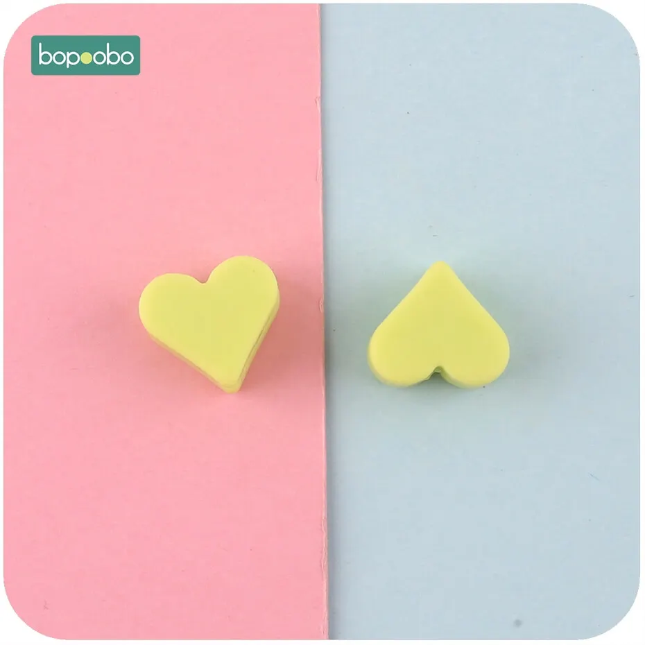 Bopoobo Silicone Beads Heart-shaped 10pc 14mm Food Grade Teether Diy Jewelry Sensory Toys Necklace Or Bracelet Baby Teether