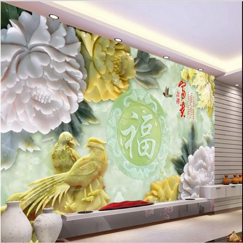 

wellyu Custom large - scale murals auspicious wealth of peony flowers jade wall background wallpaper papel de parede