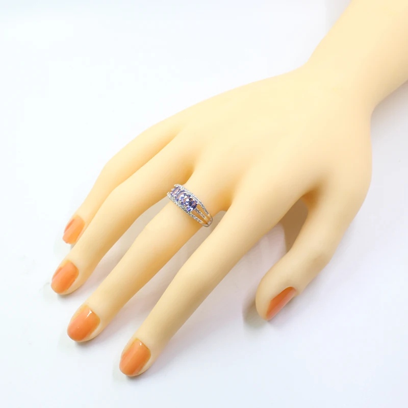 Fashion tanzanite ring for party 4 pieces natural tanzanite silver ring solid 925 silver tanzanite fine jewelry gift for woman