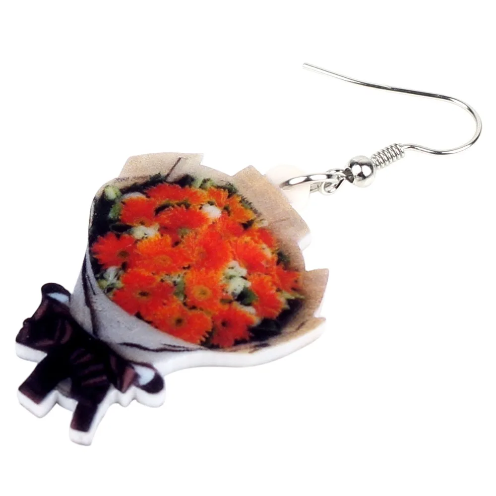 Bonsny-pendientes acrílicos con forma de flor de crisantemo para mujer y niña, aretes colgantes, planta bonita, regalo, venta al por mayor