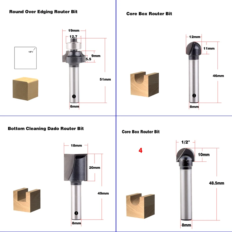 1pc 8mm Shank wood router bit Straight end mill trimmer cleaning flush trim corner round cove box bits tools Milling Cutte CHWJW