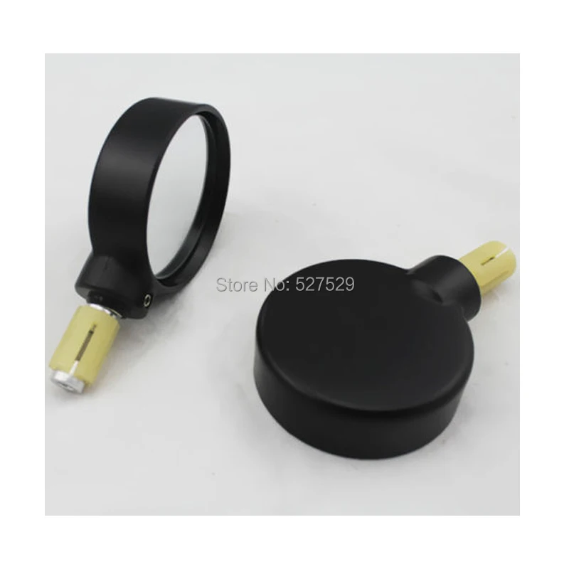 2PCS Motorcycle Rearview Side Mirrors Black Bar End Mirrors Round Convex Mirror 7/8