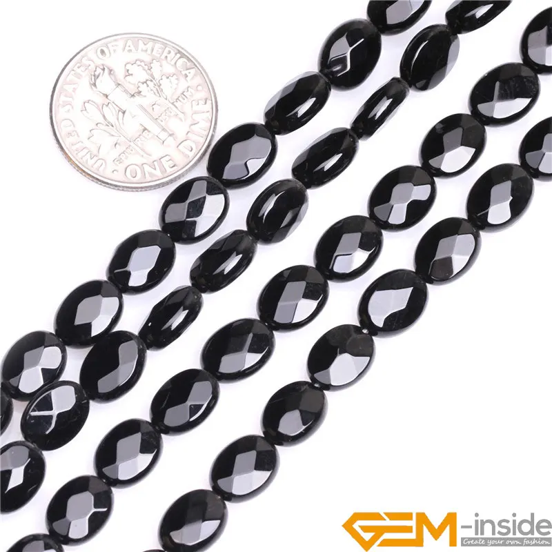 Flat Olivary Oval Faceted AA Grade Black Agates Beads Natural Stone Bead DIY Loose Bead For Jewelry Making Strand 15\