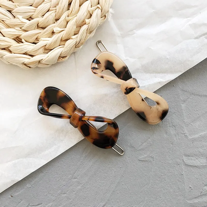 Simple style versatile hair clips Vintage leopard amber geometric bow bangs clip side clip Korean hair accessories