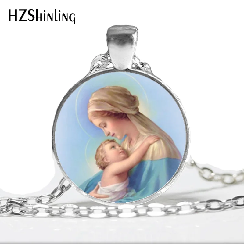 NS-00618 New Fashion Mary Mother of Baby Necklace Blessed Virgin Pendant Jewelry Glass Dome Necklace Vintage HZ1