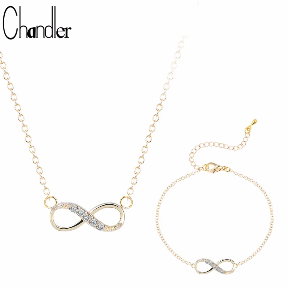 Chandler  Plated Number 8 Endless CZ Necklace & Bracelet For Women Forever Eternal Friendship Infinity Fashion Jewelry Set