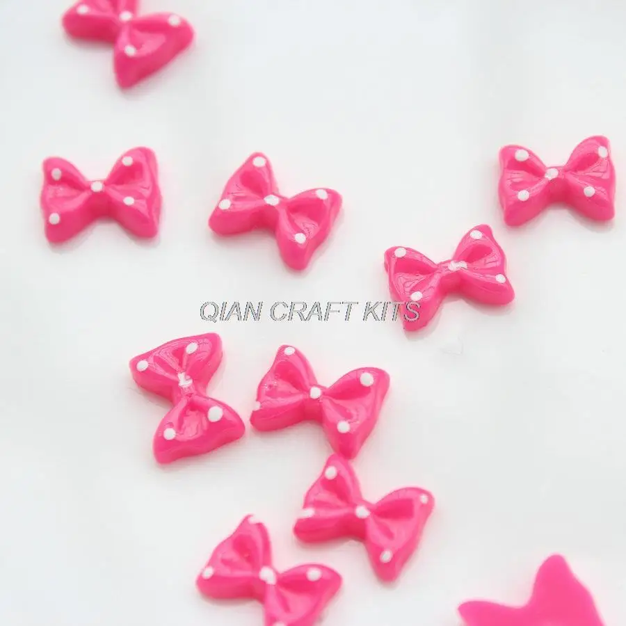 300pcs pink mini polka dot bow 13mm resin, flat back embellishment, hair bow supplies, card making supplies, scrapbooking D25